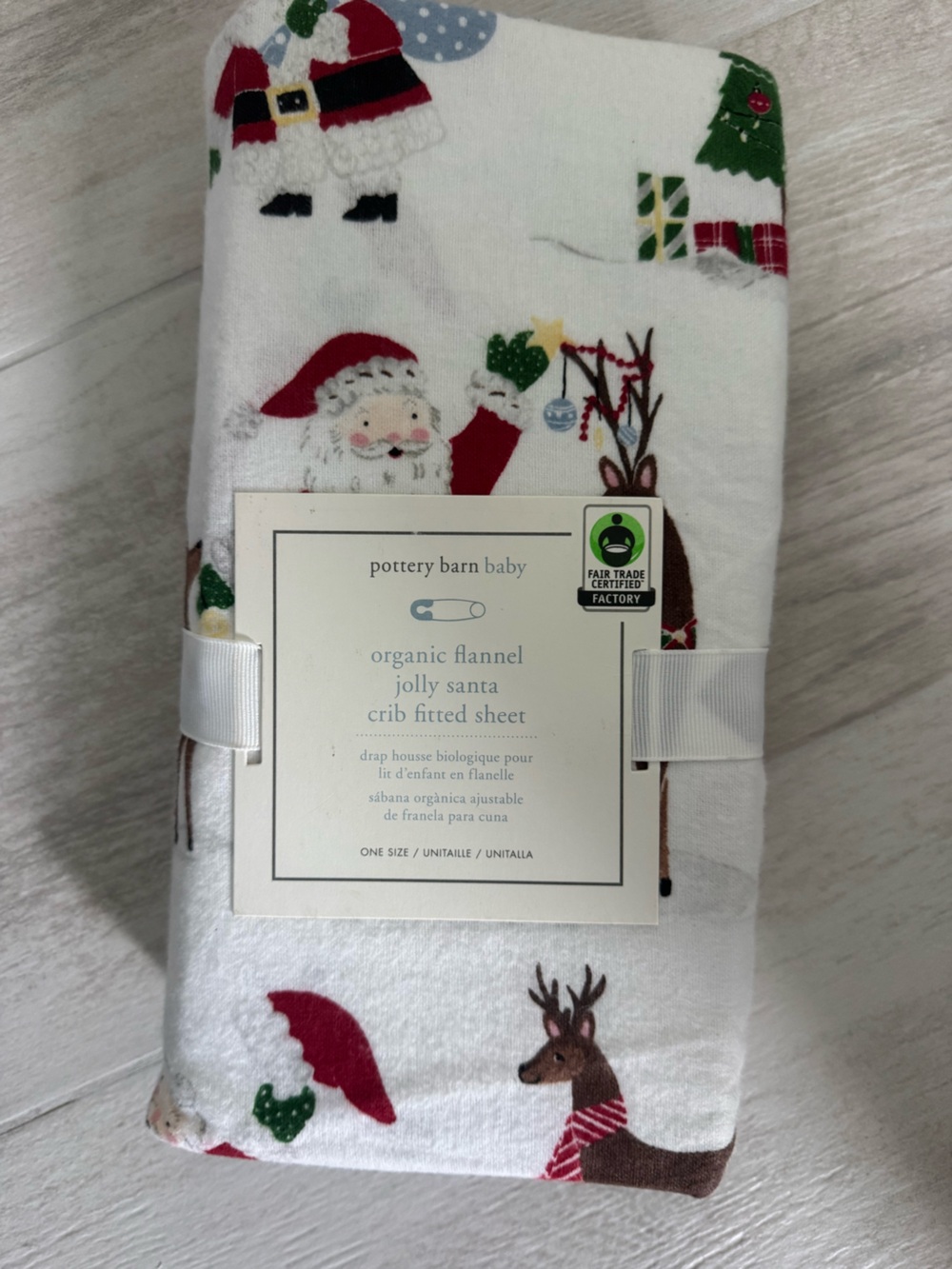 NWT Pottery Barn Kids Jolly Santa Holiday FLANNEL Crib Sheet - Toddler Bed